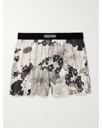 Tom Ford - Floral-print Velvet-trimmed Stretch-silk Satin Boxer Shorts - Lyst