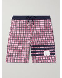 Thom Browne - Gerade geschnittene Shorts aus karierter Baumwolle mit Logoapplikation und Streifen - Lyst
