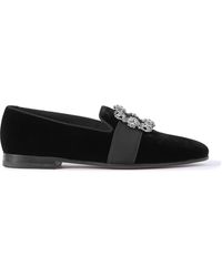 Manolo Blahnik - Carlton Crystal-Embellished Grosgrain-Trimmed Velvet Loafers - Lyst