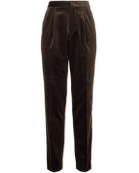 Brunello Cucinelli - Straight-leg Pleated Satin-trimmed Cotton-velvet Tuxedo Trousers - Lyst