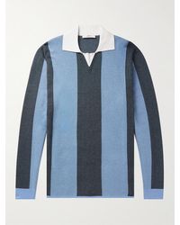 MR P. - Striped Two-Tone Honeycomb-Knit Cotton-Blend Polo Shirt - Lyst
