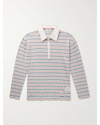 Thom Browne - Cotton-blend Poplin Trimmed Striped Stretch-linen Jersey Polo Shirt - Lyst