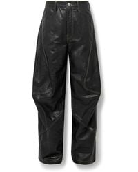 Acne Studios - Lorgata Wide-Leg Panelled Logo-Embroidered Leather Trousers - Lyst
