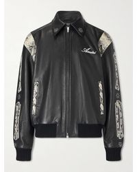 Amiri - Bones Snake-Effect Panelled Studded Logo-Embroidered Leather Jacket - Lyst