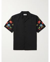 YMC - Idris Convertible-collar Embroidered Cotton And Linen-blend Shirt - Lyst