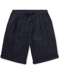 Brunello Cucinelli - Straight-Leg Pleated Linen Drawstring Bermuda Shorts - Lyst