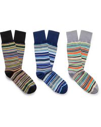 Paul Smith - Pack Of Three Striped Cotton-blend Socks - Lyst