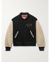 Visvim - Embroidered Wool And Linen-Blend Twill And Full-Grain Leather Varsity Jacket - Lyst