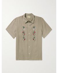 De Bonne Facture - Convertible-collar Embroidered Linen Shirt - Lyst