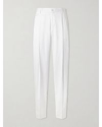 Dolce & Gabbana - Straight-leg Pleated Cotton-twill Trousers - Lyst