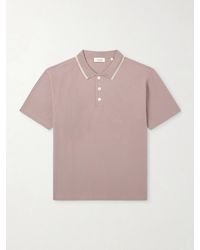 FRAME - Striped Cotton-Piqué Polo Shirt - Lyst