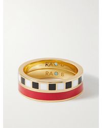 Roxanne Assoulin Checked Cherry Set aus zwei vergoldeten Ringen mit Emaille - Mehrfarbig