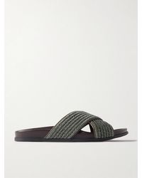 Manolo Blahnik - Chiltern Leather-trimmed Raffia Sandals - Lyst