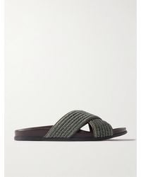 Manolo Blahnik - Chiltern Leather-trimmed Raffia Sandals - Lyst
