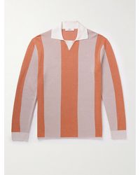 MR P. - Striped Two-Tone Honeycomb-Knit Cotton-Blend Polo Shirt - Lyst