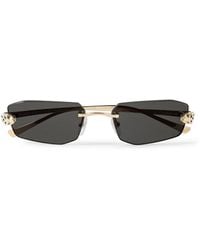 Cartier - Panthère De Cartier Rimless Rectangle-Frame-Tone Sunglasses - Lyst