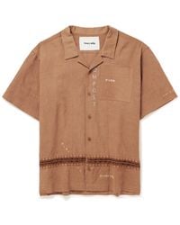 STORY mfg. - Camp-collar Crochet-trimmed Embroidered Cotton And Linen-blend Shirt - Lyst