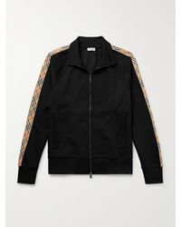 Burberry - Checked Jacquard-Trimmed Logo-Embroidered Tech-Jersey Track Jacket - Lyst