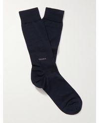 Zegna - Logo-embroidered Cotton-blend Socks - Lyst