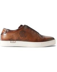 Berluti Playtime Scritto Leather Slip-on Sneakers in Brown Berluti Playtime Scritto Leather Slip-on Sneakers in Brown