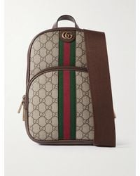 Gucci - Ophidia Leather-trimmed Striped Monogrammed Coated-canvas Backpack - Lyst