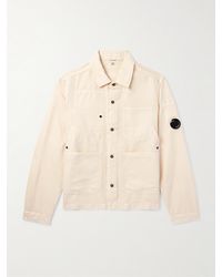 C.P. Company - Overshirt in misto cotone e lino con logo applicato - Lyst