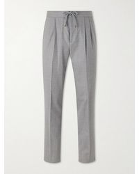 Brunello Cucinelli - Tapered Pleated Virgin Wool-Flannel Drawstring Trousers - Lyst