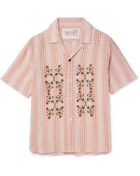 Kardo - Craft Ronen Convertible-collar Embroidered Gingham Cotton Shirt - Lyst