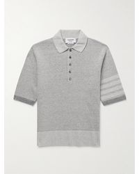Thom Browne - Striped Textured Linen And Cotton-Blend Polo Shirt - Lyst