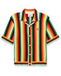 Casablancabrand - Camp-collar Logo-appliquéd Striped Cotton-blend Terry Shirt - Lyst