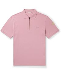 Moncler - Leather-trimmed Logo-detailed Mercerised Cotton-piqué Zip-up Polo Shirt - Lyst