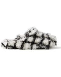 Marni - Fussbett Sabot Checked Shearling Slippers - Lyst