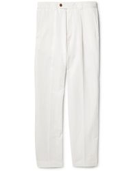 Paul Smith - Tapered Pleated Cotton And Ramie-blend Trousers - Lyst