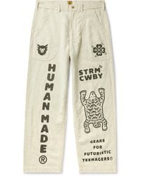 Human Made Printed Cotton And Ramie-blend Pants - Natural