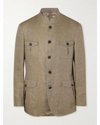 Kingsman - Argylle Nehru-collar Herringbone Linen Jacket - Lyst
