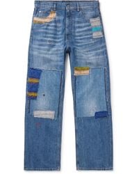Marni - Straight-leg Embroidered Mohair-blend Trimmed Patchwork Jeans - Lyst