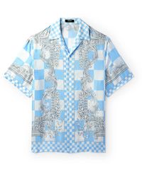 Versace - Camp-collar Printed Checked Silk-twill Shirt - Lyst