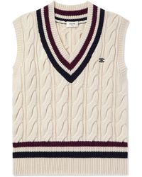 Celine - Logo-Appliquéd Cable-Knit Striped Cashmere Sweater Vest - Lyst