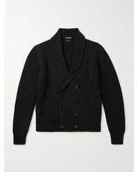 Tom Ford - Shawl-Collar Double-Breasted Ribbed Wool And Silk-Blend Cardigan - Lyst