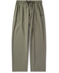 Loewe - Wide-Leg Logo-Embroidered Pleated Wool Drawstring Trousers - Lyst