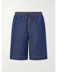 Loewe - Wide-Leg Anagram-Detailed Cotton-Chambray Drawstring Shorts - Lyst