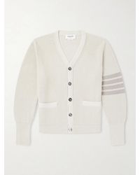 Thom Browne - Striped Garment-dyed Cotton Cardigan - Lyst