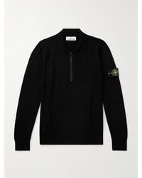 Stone Island - Pullover in maglia di cotone con logo applicato e mezza zip - Lyst