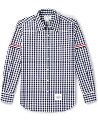 Thom Browne - Button-down Collar Logo-appliquéd Webbing-trimmed Gingham Cotton-poplin Shirt - Lyst
