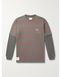 WTAPS - Waffle-Knit Trimmed Logo-Embroidered Striped Cotton-Jersey T-Shirt - Lyst