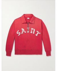 SAINT Mxxxxxx - Distressed Logo-appliquéd Cotton-jersey Half-zip Sweatshirt - Lyst