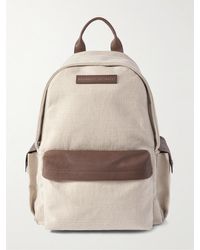 Brunello Cucinelli - Logo-appliquéd Leather And Suede-trimmed Canvas Backpack - Lyst