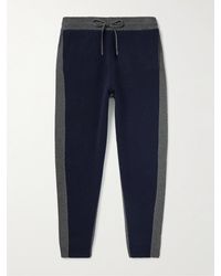Theory Alcos Tapered Colour-block Wool And Cashmere-blend Joggers - Blue