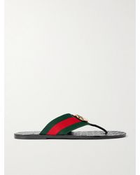 Gucci - Riviera Logo-Embellished Striped Webbing-Trimmed Leather Sandals - Lyst