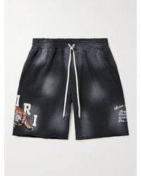 Amiri - Wide-Leg Logo-Print Distressed Cotton-Jersey Drawstring Shorts - Lyst